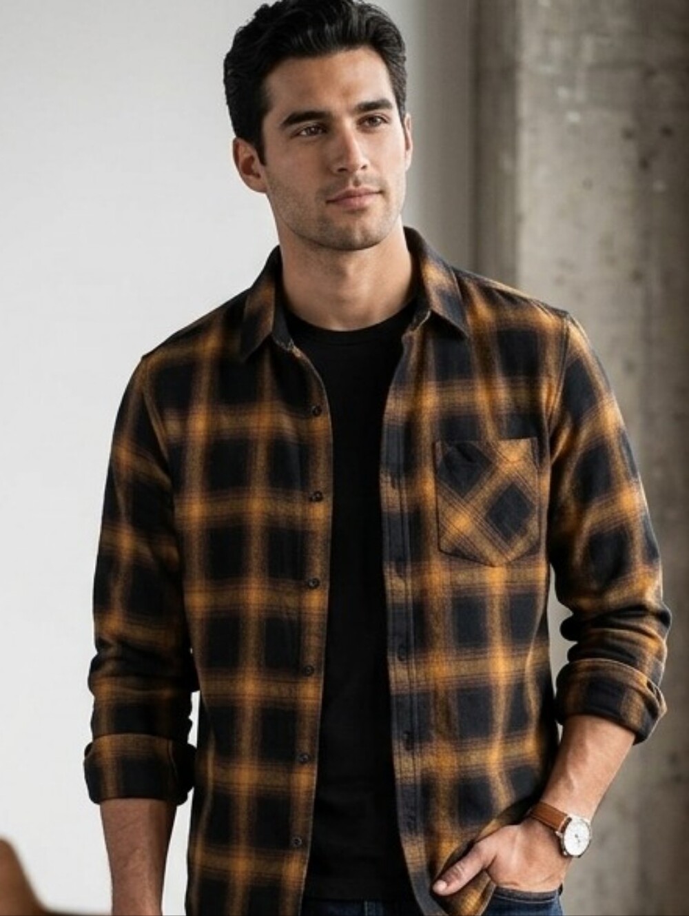 Nomad Black and Rust Plaid Lightweight Shirt Jacket
